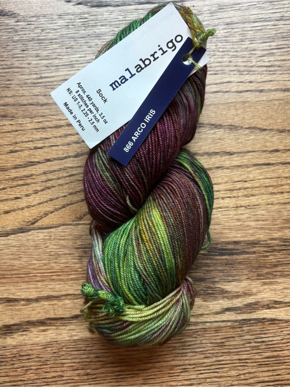 Malabrigo Sock Yarn Fingering 100% SW Merino Wool Arco Iris Purple Green Knit